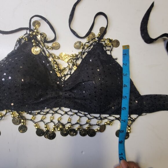 Black BellyDance Top with Gold Coin Tassels NEW - Picture 5 of 8